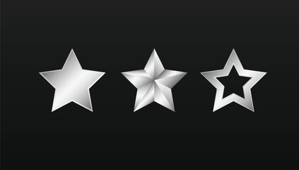Clip art of set of 3 stars in metal silver