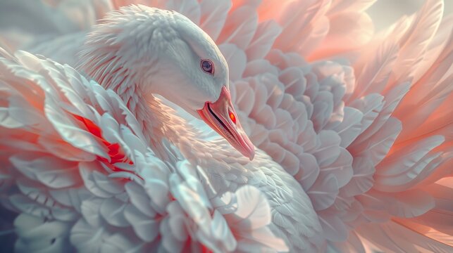 Close-up of a billed, a large white bird with a long beak