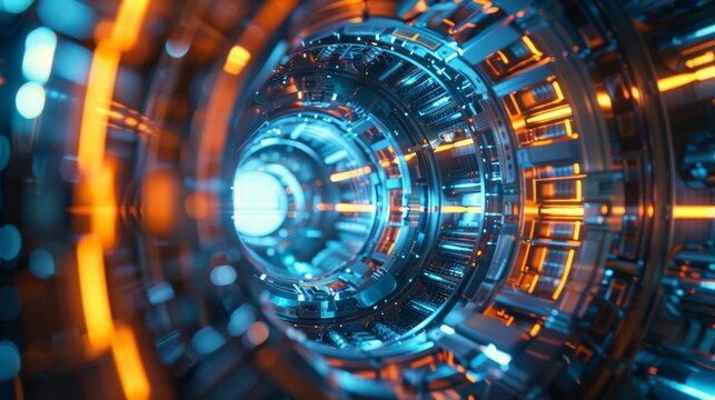Blue and orange glowing futuristic tunnel.