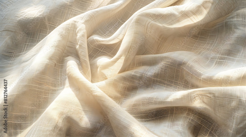 Poster aesthetic neutral beige linen texture background with a soft abstract sunlight shadows and folds : g