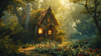 Obraz premium The cottage in the woods is a beautiful sight