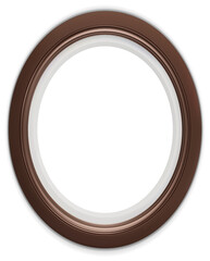 Dark brown modern frame isolated on white background. Realistic oval frames mockup. Classic Photo wooden frame. Wood borders set for painting, poster, photo gallery. 3d png illustration.