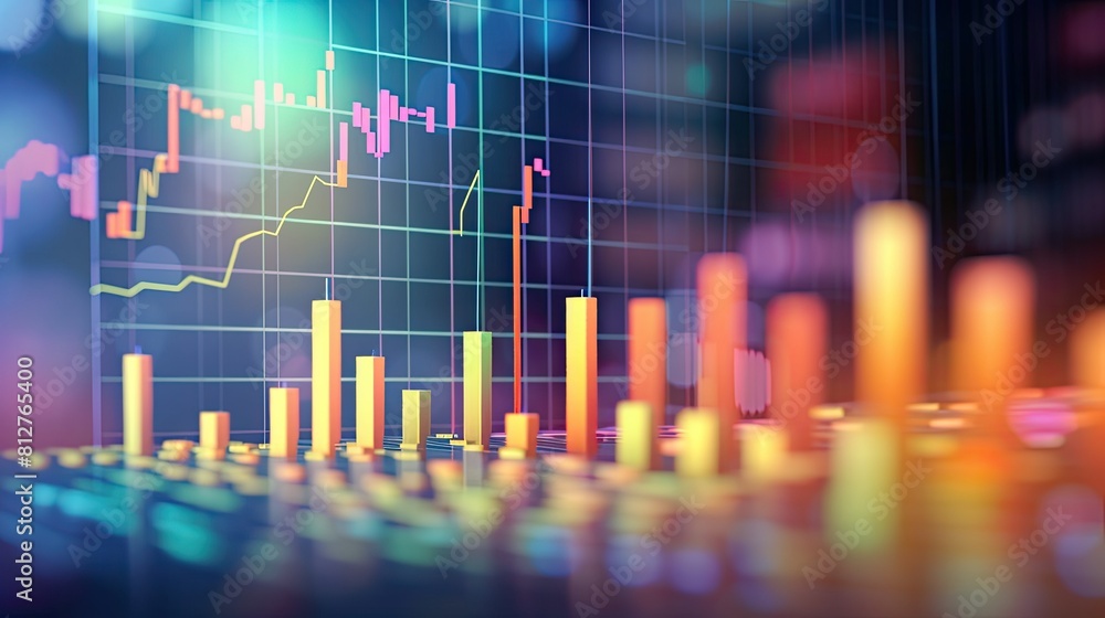 Poster abstract blurred bokeh effect with stock market charts and banking
