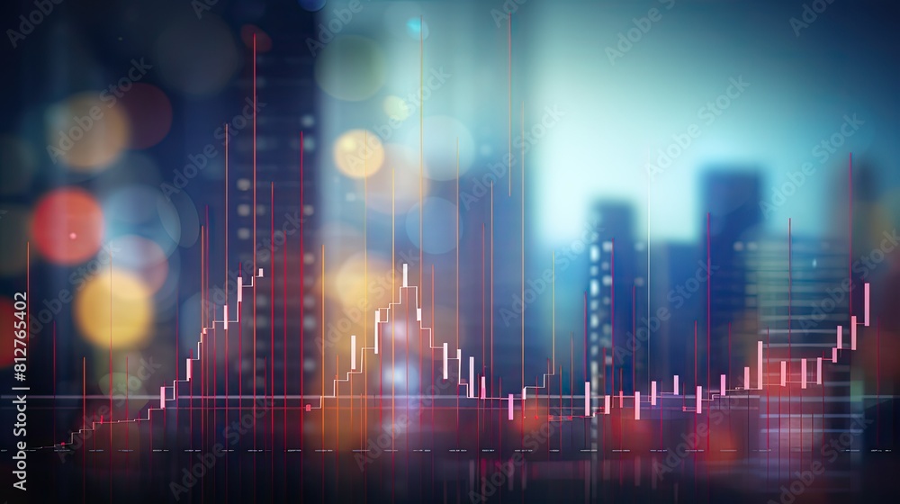 Poster Abstract blurred bokeh effect with stock market charts and banking