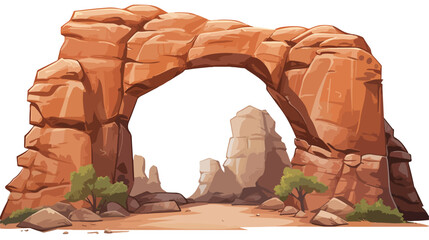 Arch from natural rocks flat vector illustration is
