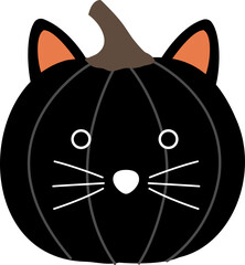 Cat face pumpkin elements for Halloween. 
Black cat vector illustration.
Happy Halloween.

