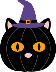 Cat face pumpkin elements for Halloween. 
Black cat vector illustration.
Happy Halloween.
