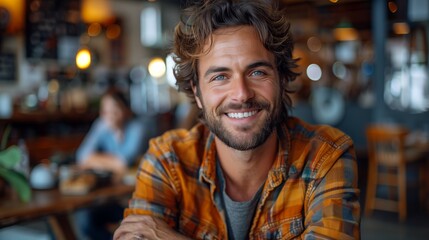Obraz premium A happy confident successful person working in own workplace