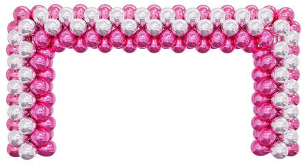 3D render balloon Square entrance. Pink, white Balloons in the Shape of a square. Gate, or Portal on a white background. 3d png illustration.