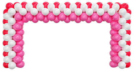 3D render balloon Square entrance. Pink, white, and red Balloons in the Shape of a square. Gate, or Portal on a white background. 3d png illustration.