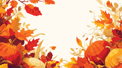 Autumn leaves and pumpkins border frame with space