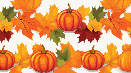 Autumn leaves and pumpkins pattern on transparent b