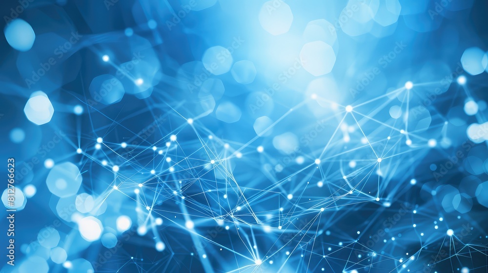 Poster blue abstract background with a network grid and particles connected