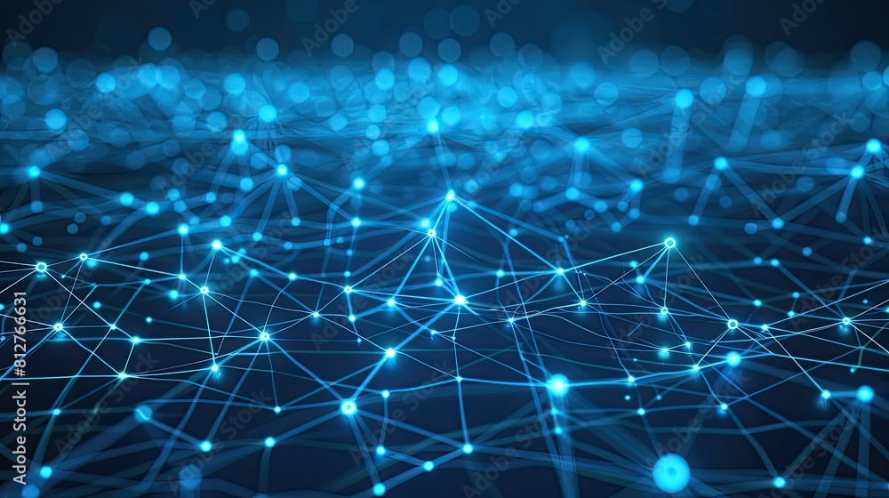 Poster blue abstract background with a network grid and particles connected