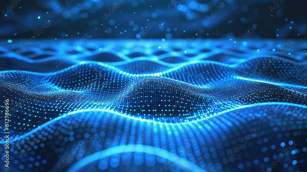Poster blue abstract background with a network grid and particles connected