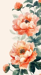 Elegant Watercolor Peonies and Lush Greenery in Vintage Boho Style for Sophisticated Textiles and Backgrounds