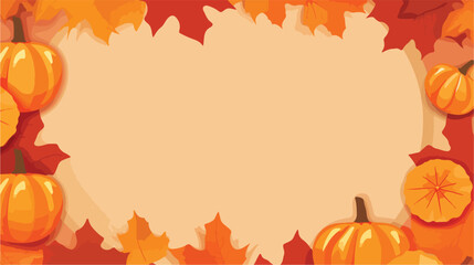 Naklejka na ściany i meble autumn leaves with pumpkin hexagonal frame on orang