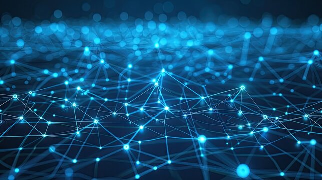 Blue abstract background with a network grid and particles connected