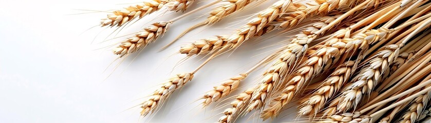 Vibrant Wheat Ears and Intricate Rye/Rice Plants Captured in Detailed Aerial Perspective on White Surface