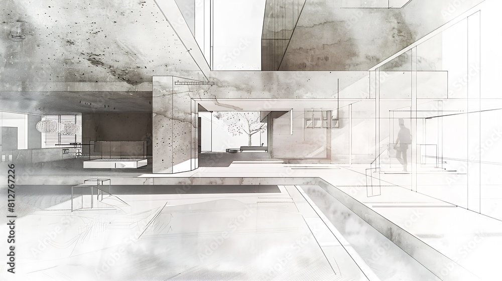 Poster architecture drawing project mixed media : generative ai