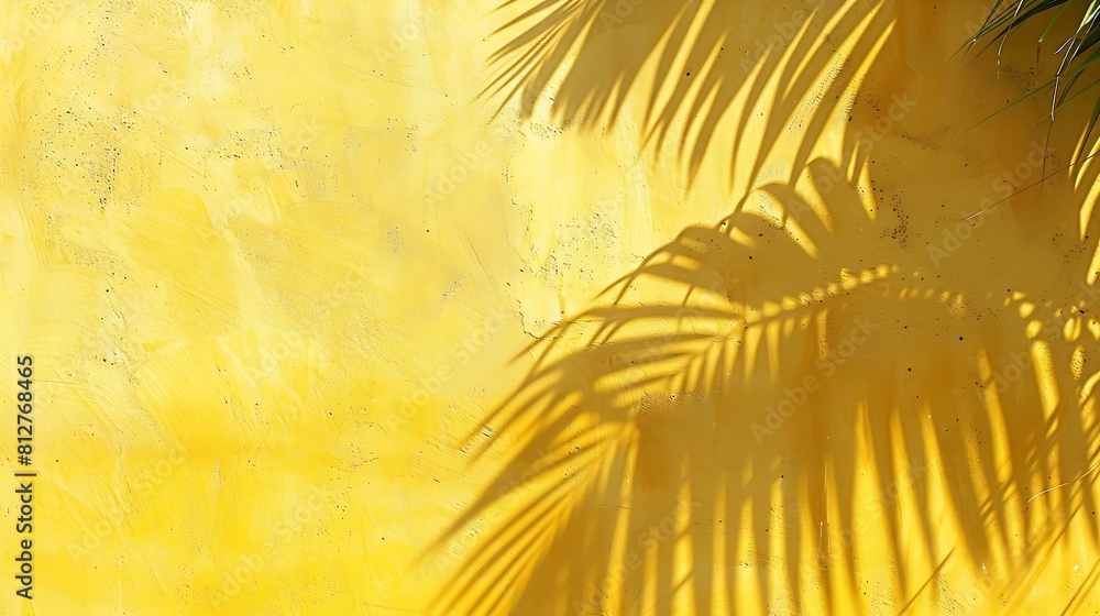 Aufkleber empty palm shadow yellow color texture pattern cement wall background used for presentation business