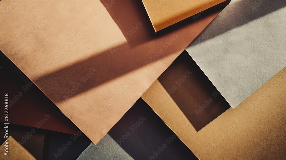 Aufkleber From above layout of colorful cardboard sheets in brown and grey shades : Generative AI
