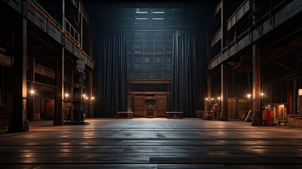 Fototapeta premium Evoking an Ambiance of Empty Warehouse with Dramatic Lighting