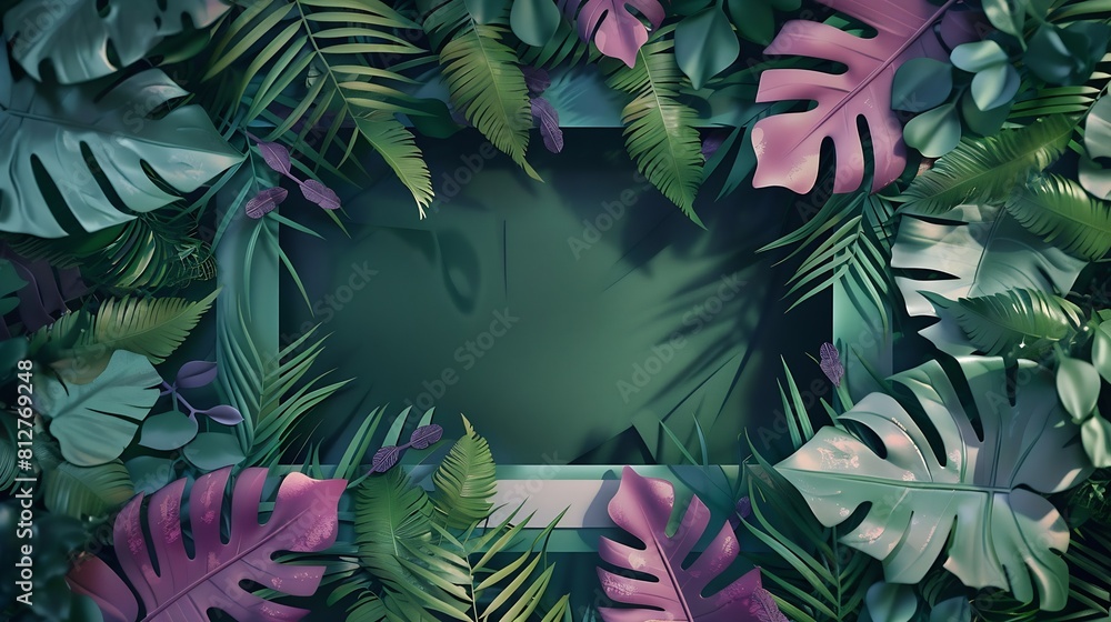 Poster creative layout made of flowers and leaves with paper card notesquare framenature conceptleaf in for