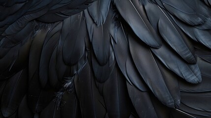 Halloween background with black raven feathers on dark grunge backdrop Horror gothic abstract design with copyspace Closeup of bird wing texture : Generative AI