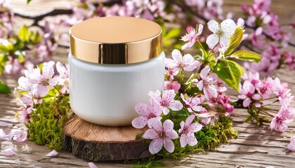 botanical beauty product amongst spring flowers