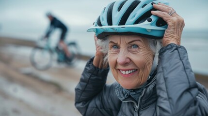 A Senior Woman With Cycling Helmet