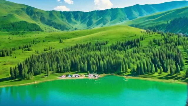 Kolas mountain lake and green forest,