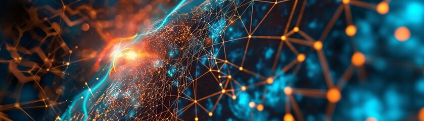 The background graphics have a light blue background covered with orange dots. It looks modern and reflects the network system.