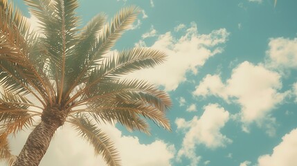 The baner  Summer Vintge Palm Trees Vintage  cloud sky summer tropical summer image background : Generative AI