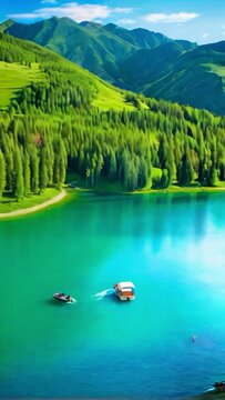Kolas mountain lake and green forest.