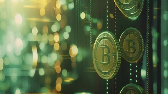 A glowing green circuit board with a Bitcoin.