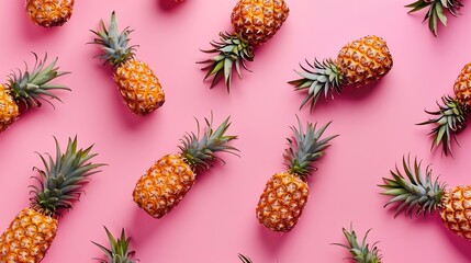 Creative layout made of pineapple on pink background  Tropical flat lay Food concept : Generative AI
