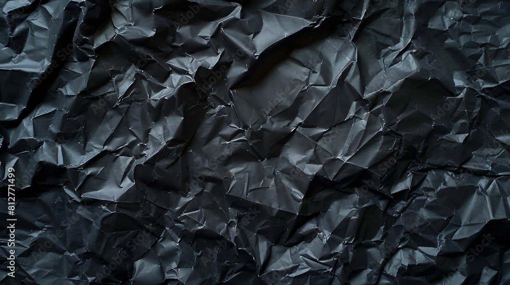 Poster Black crumpled paper texture in low light background : Generative AI