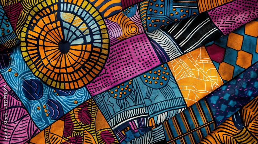 Wall mural the vibrant colors and bold geometric patterns of african wax print fabric, celebrating its cultural - Wall murals