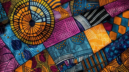 the vibrant colors and bold geometric patterns of African wax print fabric, celebrating its cultural heritage and artistic expression.