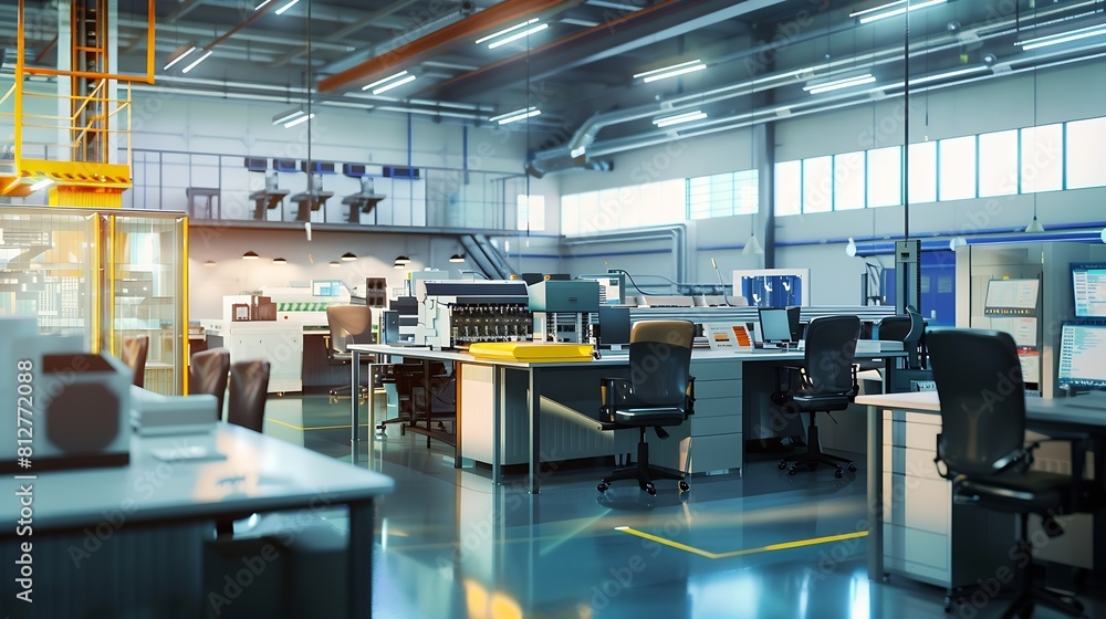 Poster factory office design agency industrial engineers drafting equipment 3d layouts of a heavy industry 
