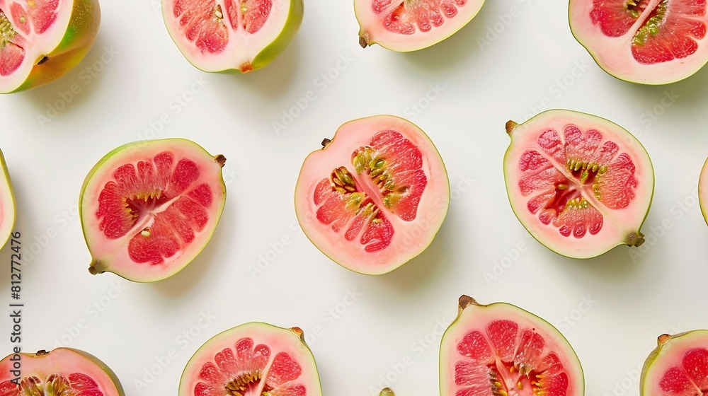 Aufkleber Creative layout made of guava on the white background Flat lay Food concept Macro concept : Generative AI