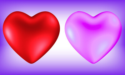 Red heart and pink hear shape isolated on blue and white
