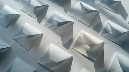 Floating envelopes on gray background with shadow Minimalism modern business still life creative layout : Generative AI