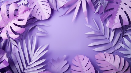 Composition with paper tropical leaves on purple background : Generative AI