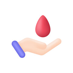 3D Hands holding blood drop. Donation concept. Health, medicine symbol. Trendy and modern vector in 3d style