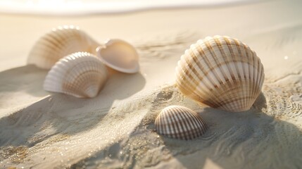 Fototapeta na wymiar seashells on sand beach : Generative AI