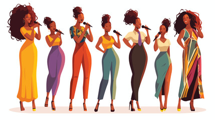 Beautiful African women singers and dj cartoon vect