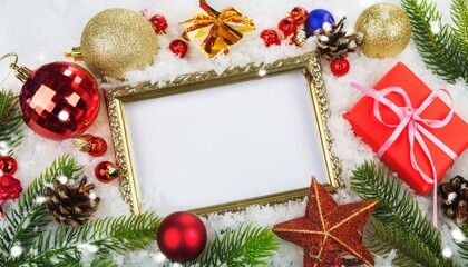 Fototapeta na wymiar a frame with christmas decorations on a white background generative ai