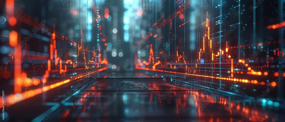 Poster 3d animated hologram of a financial analyst presenting a rising graph, illustrating investment retur